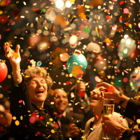 Group People Are Celebrating With Confetti Confetti